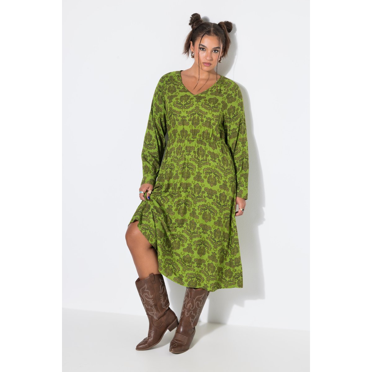 Robe midi, coupe évasée. Ruban élastique petit pois, STUDIO UNTOLD