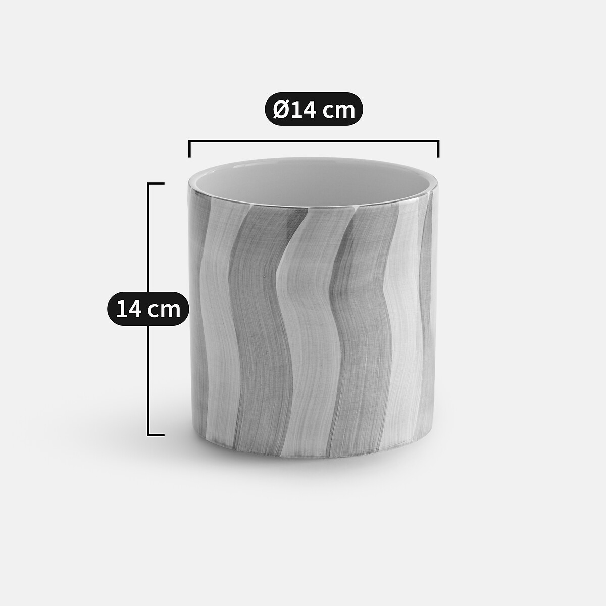 Touma Striped Glazed Ceramic Plant Pot Holder Diameter 14cm pink/caramel, LA REDOUTE INTERIEURS