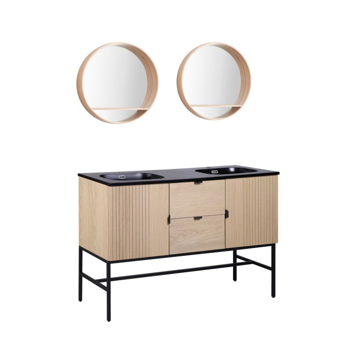 Meuble double vasque + miroir STUDIO bois clair, MOB IN