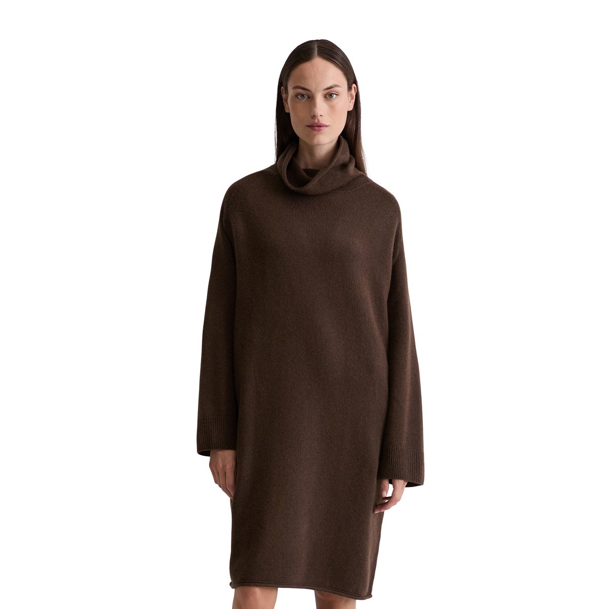 Robe en tricot relaxed en doux mélange de laine mérinos marron foncé, MARC O'POLO