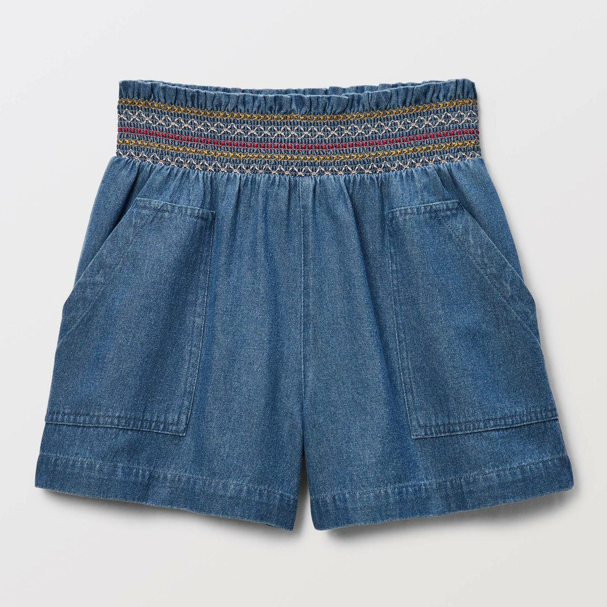 Short fluide taille élastiquée en jean blue denim, MONOPRIX