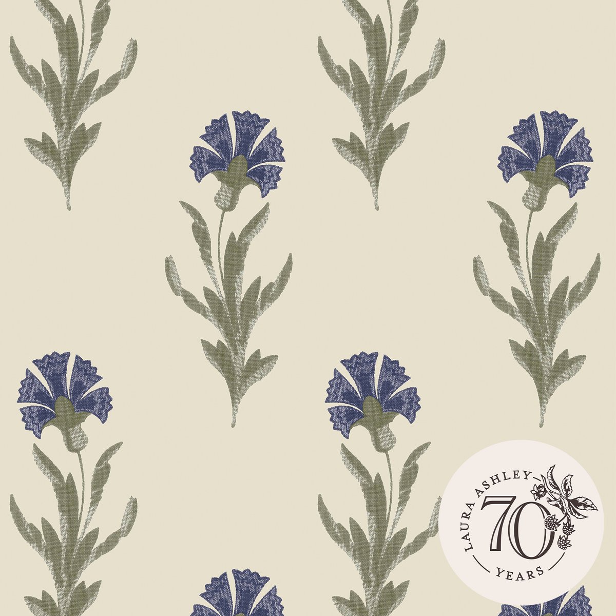 Papier peint fleuri Dandelion bleu, vert, beige, LAURA ASHLEY