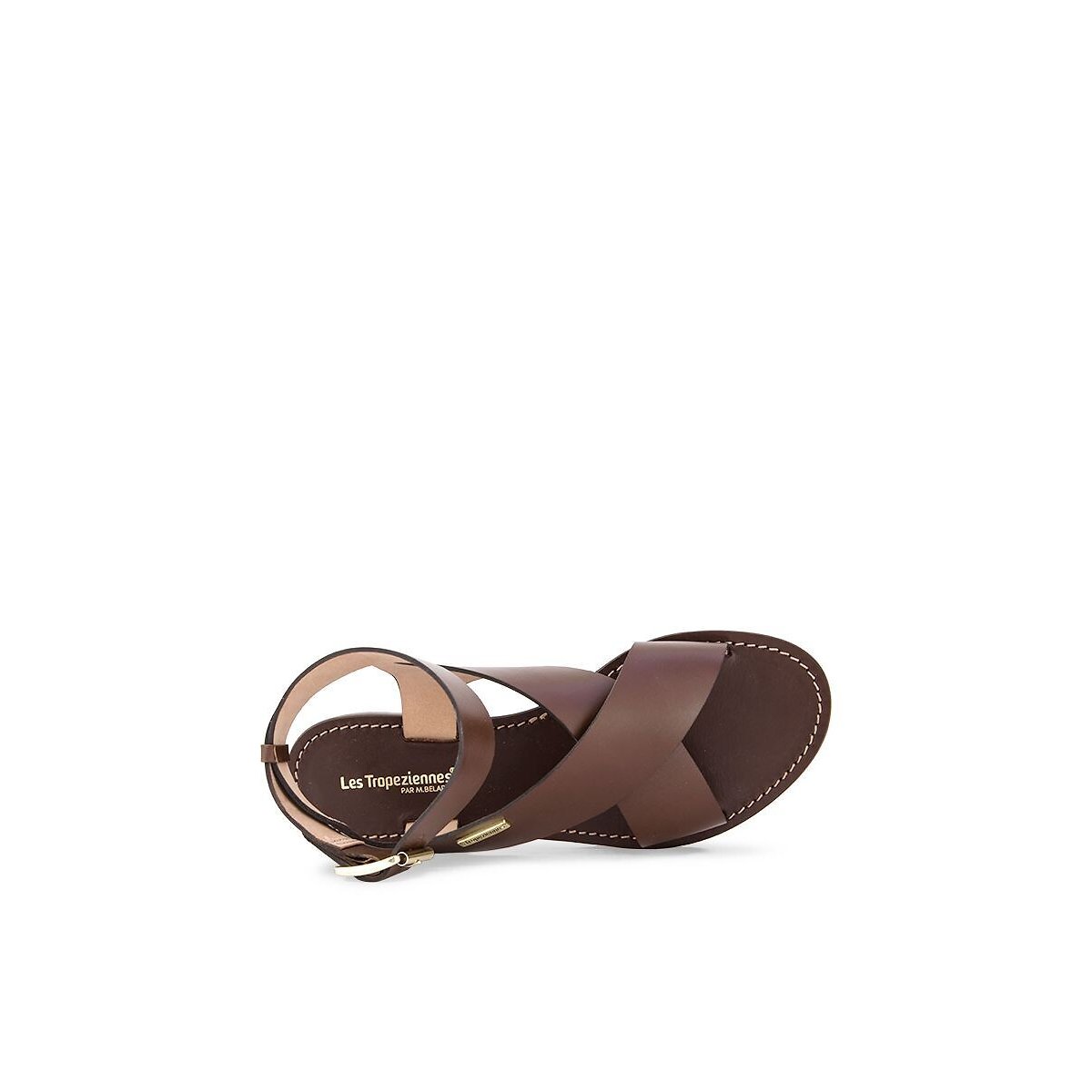 Sandales plates en cuir Haglaett chocolat, LES TROPEZIENNES PAR M.BELARBI