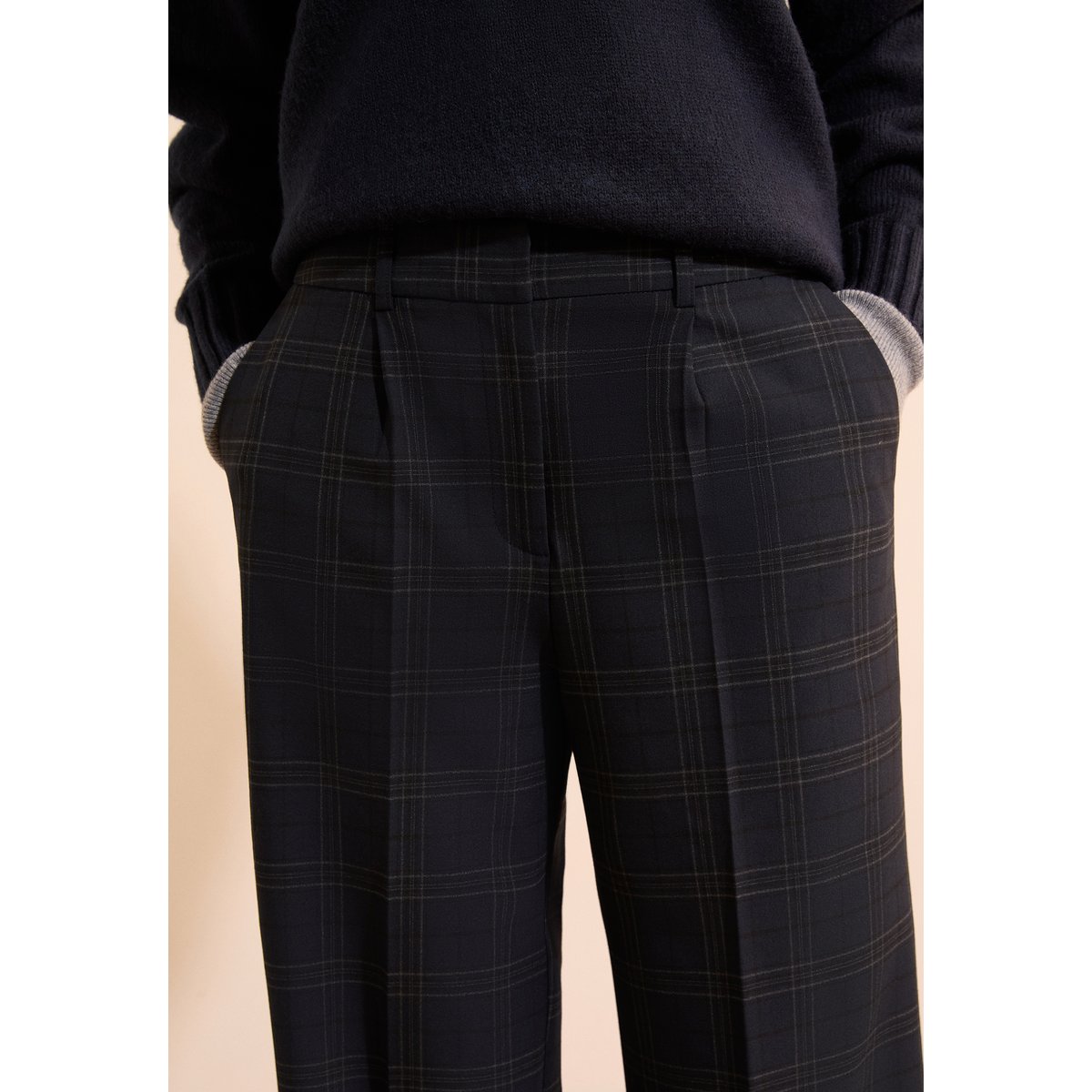 Pantalon coupe droite à carreaux HENRIETTE CRX bleu nuit, ETAM