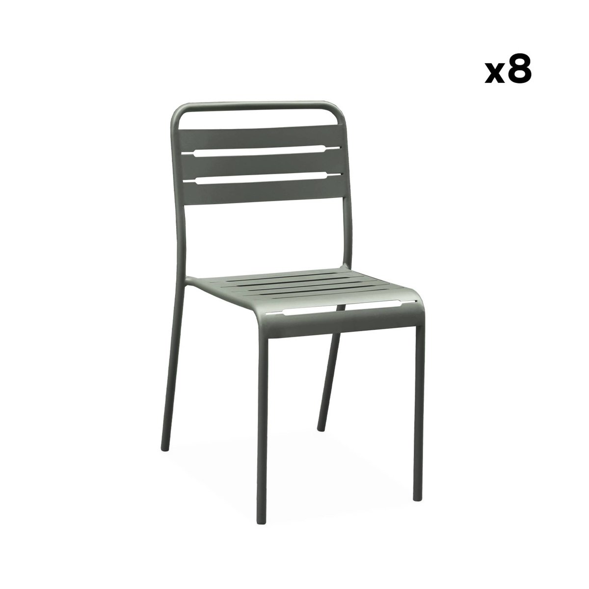 Table de jardin métal + 8 assises AMÉLIA kaki, SWEEEK