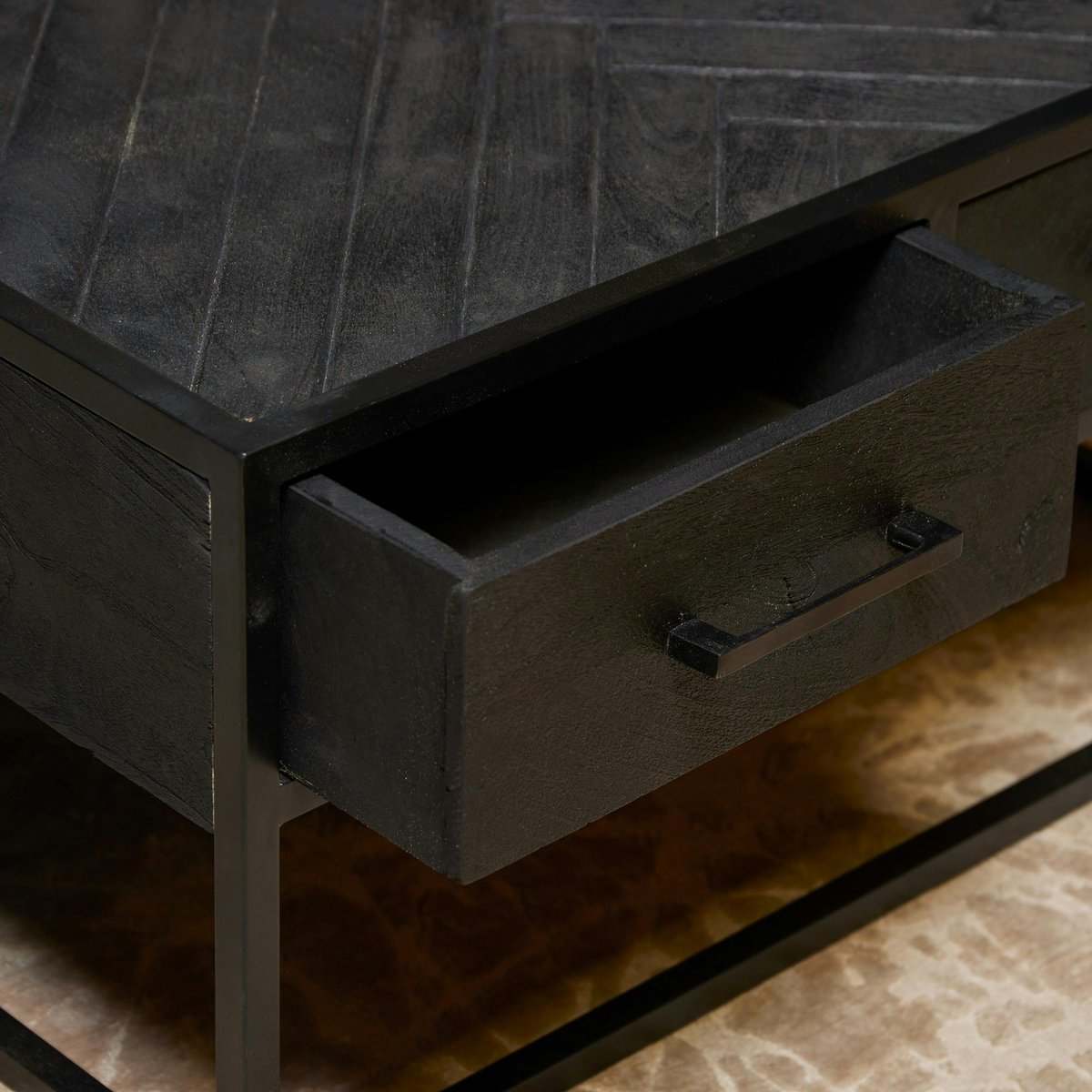 Table basse carrée noire en bois avec rangement ALVERA noir, PIER IMPORT