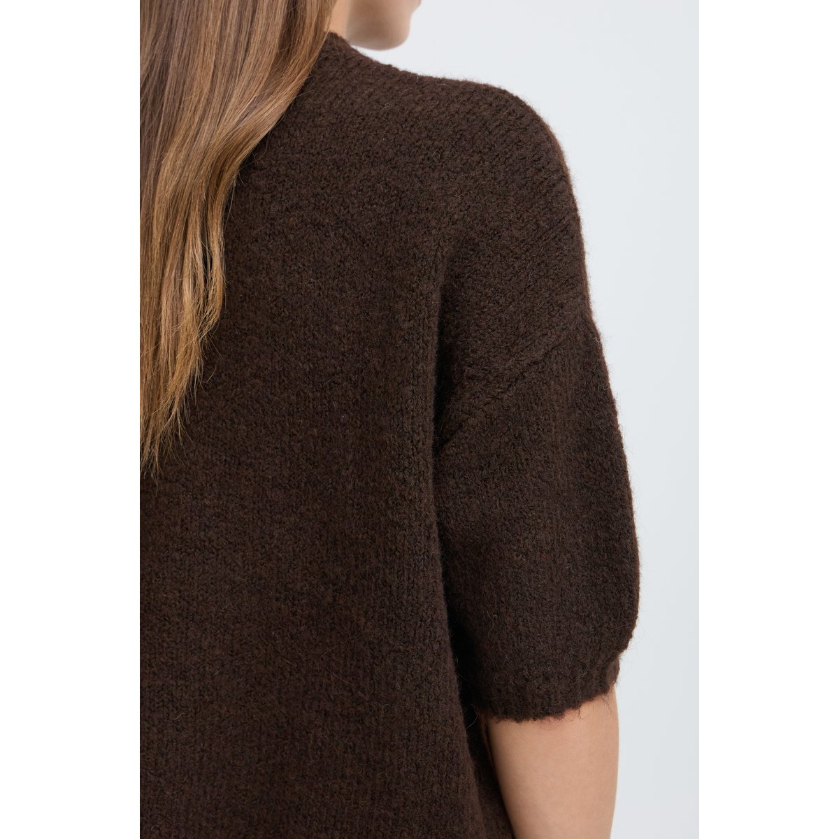 Pull en maille manches 3/4 marron java, B.YOUNG