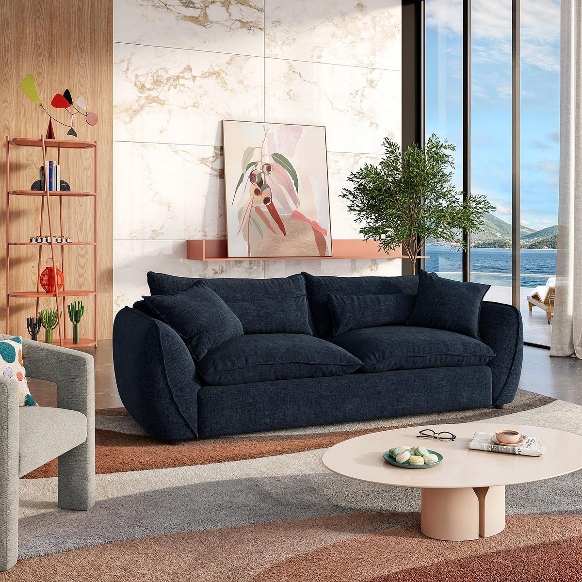 Canapé fixe tissu ORYEL bleu nuit, HABITAT