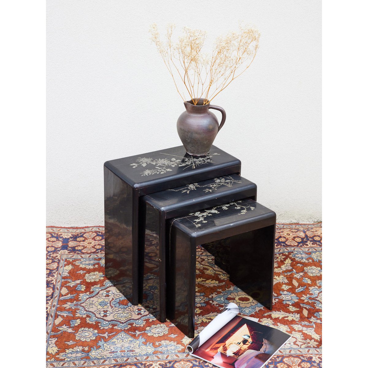 Table gigogne style japonisant Barbara N°180 - Bon état noir, DEBONGOUT