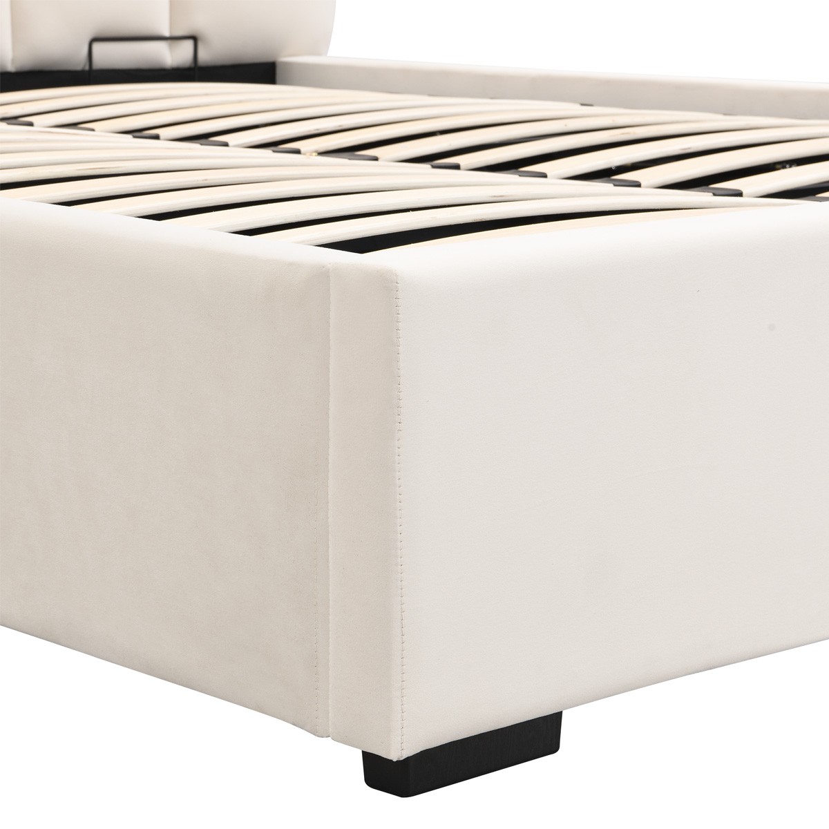 Lit coffre avec tête de lit en velours - LOLA beige, HOMIFAB