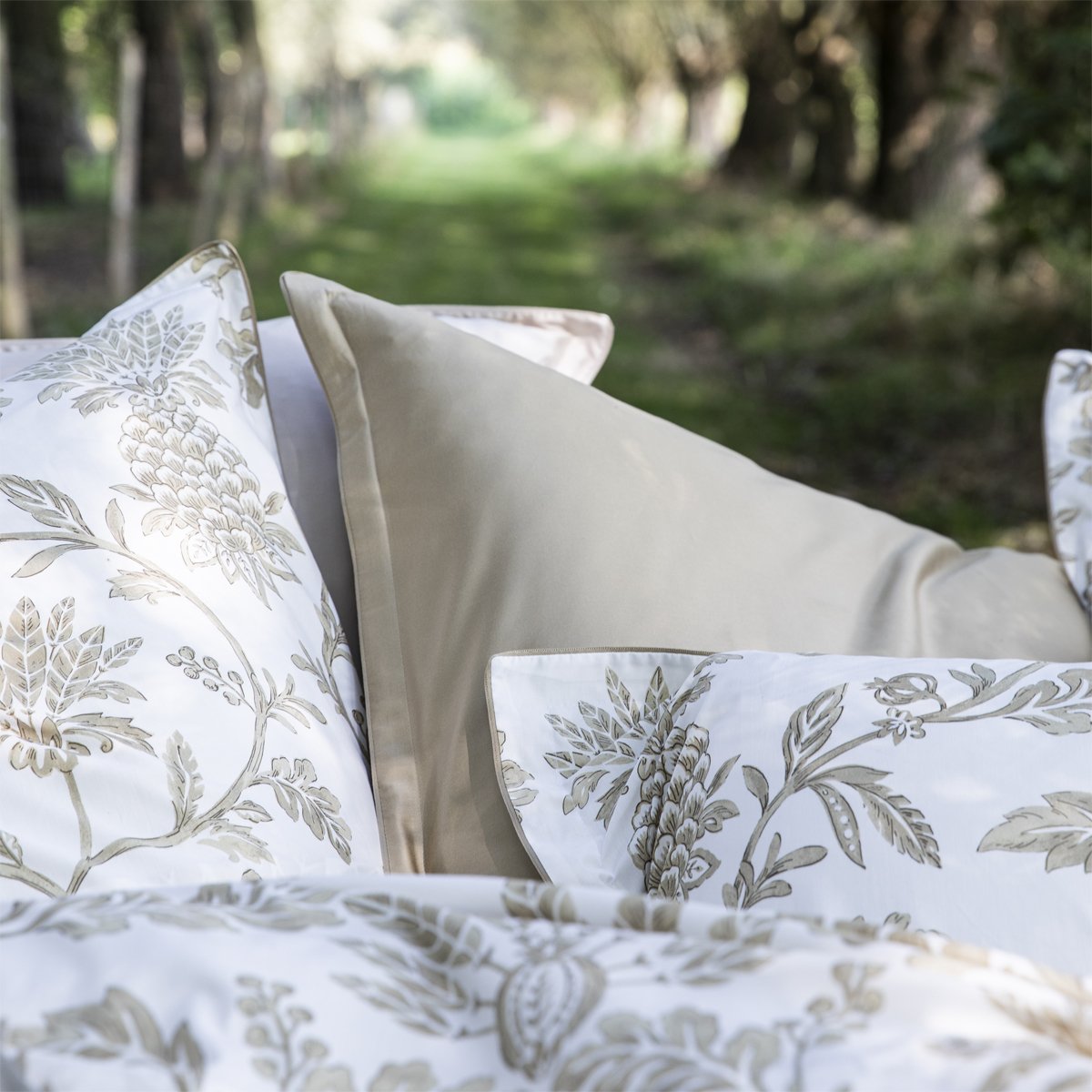 Taie d'oreiller imprimée en percale de coton, BAROQUE blanc et marron, ALEXANDRE TURPAULT