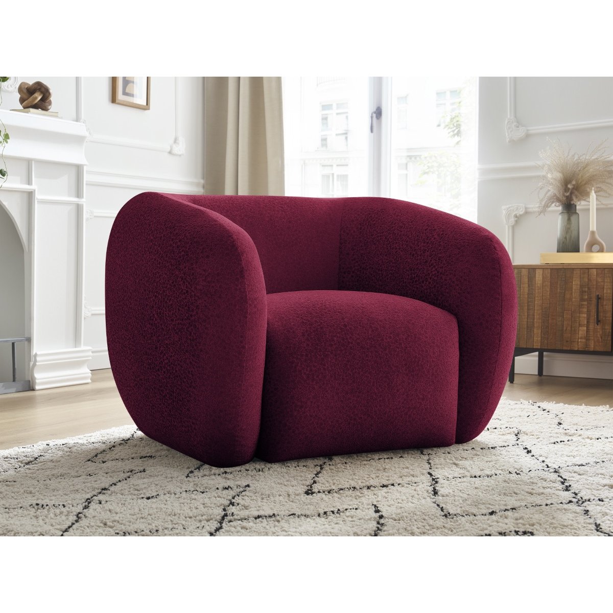 Fauteuil tissu texturé, CELINE rouge, BOBOCHIC