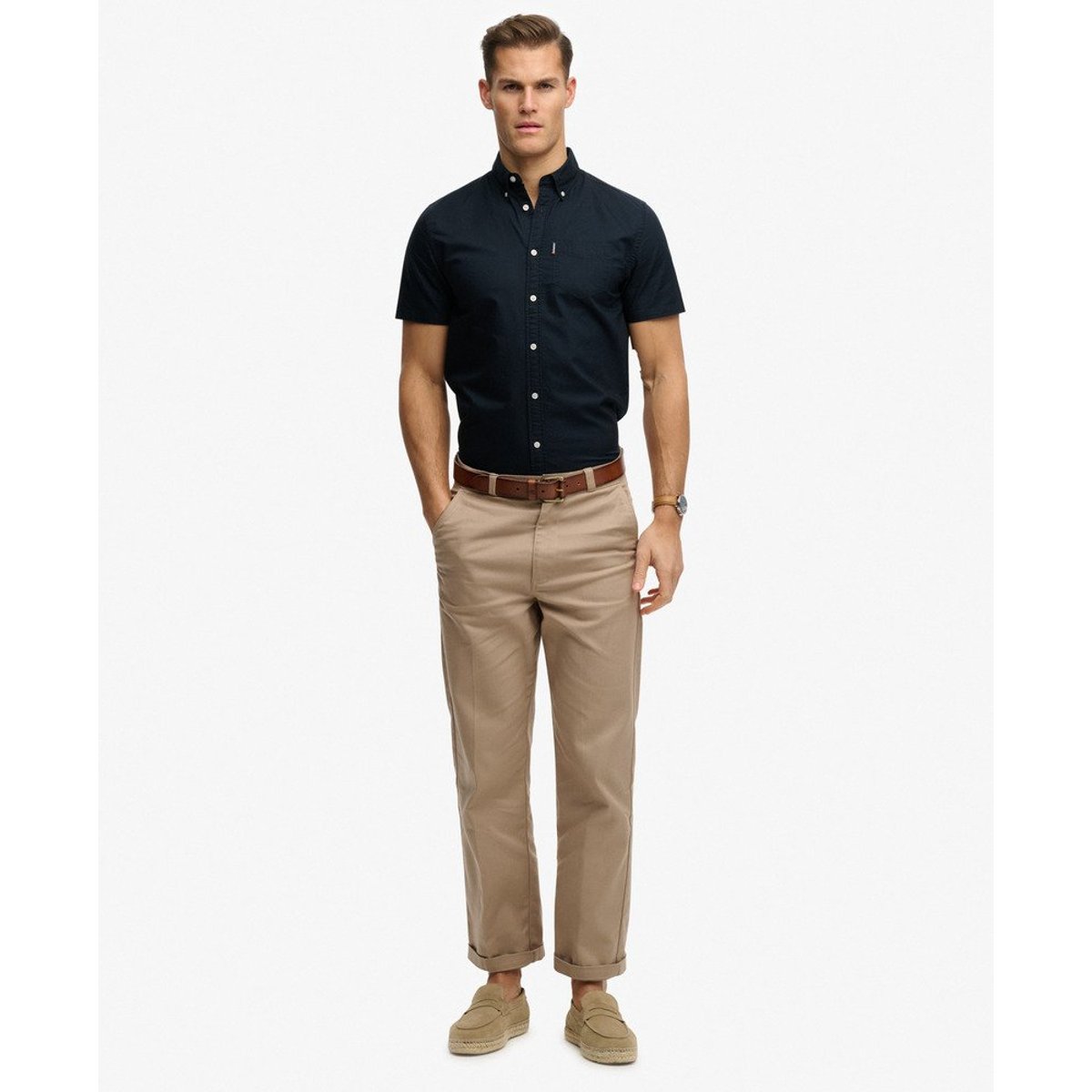 Chemise Oxford Manches Courtes Essentials bleu marine éclipse, SUPERDRY