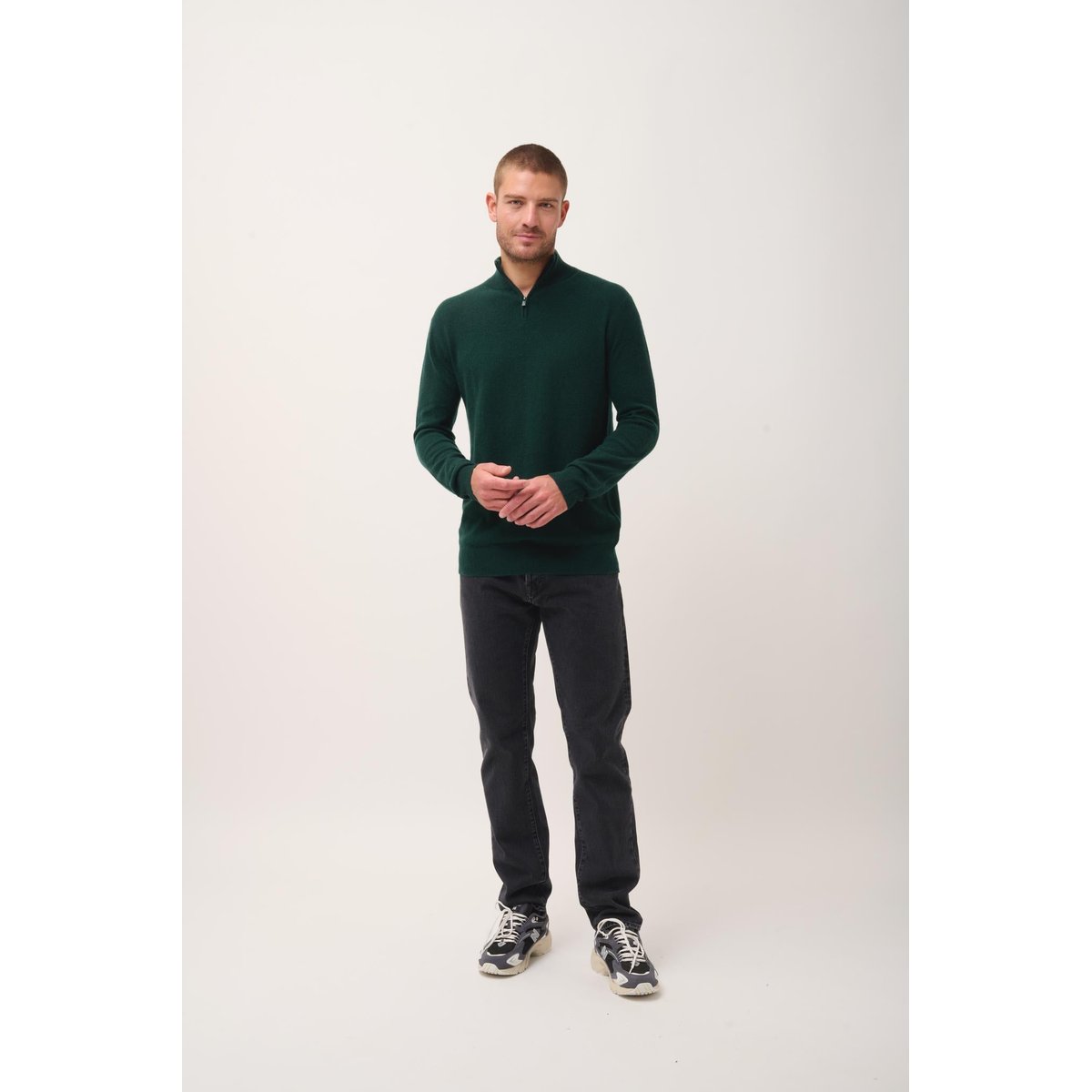 Pull Camionneur Cyprès Bradley vert foncé, JUST CASHMERE