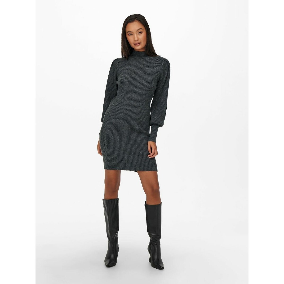 Turtleneck Jumper Dress with Balloon Sleeves dark grey, ONLY