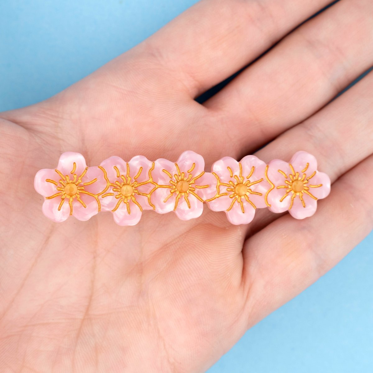 Barrette SAKURA rose clair et jaune, COUCOU SUZETTE