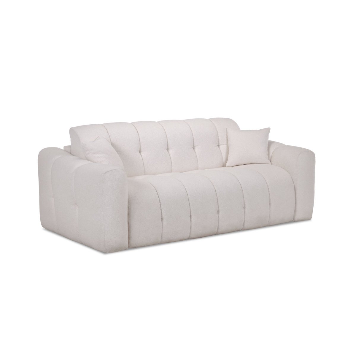 Canapé lit 3 places en tissu bouclette, BRADLEY blanc, BOBOCHIC