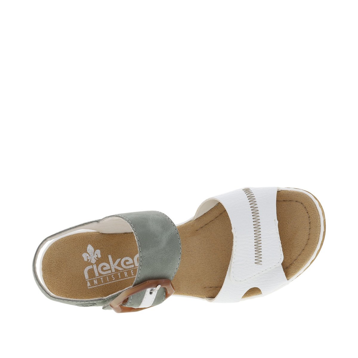 Sandales kaki à semelle blanche compensée et à bandes auto-agrippantes blanches, RIEKER