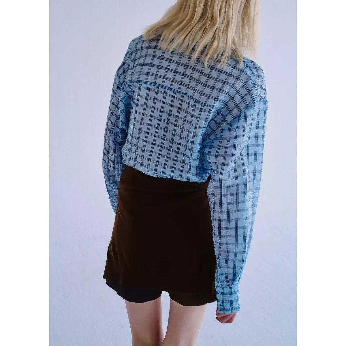 Chemise en lyocell texture à carreaux bleu ciel, MANGO
