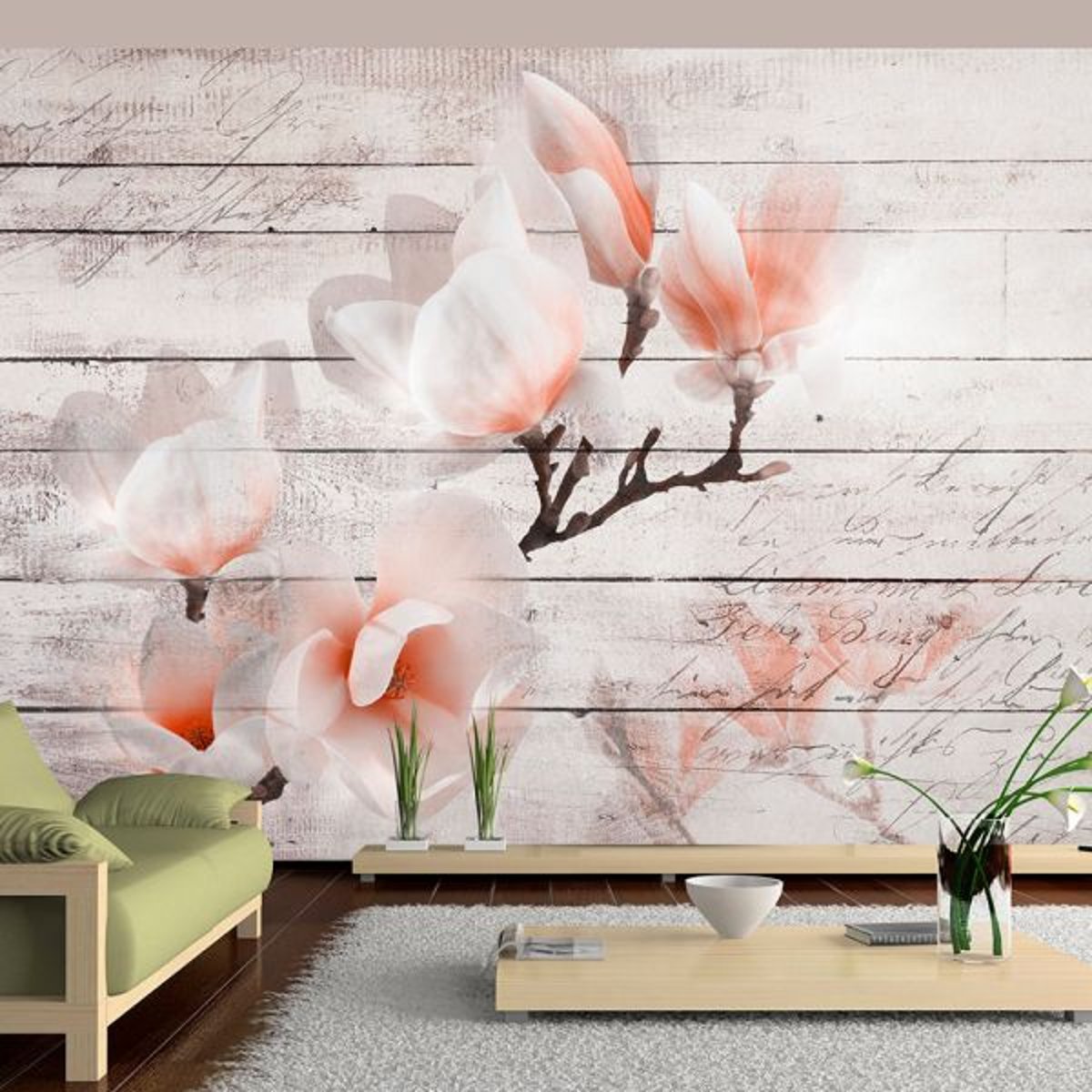 Papier peint intissé panoramique Fleurs Subtlety of the Magnolia gris / argent, EDEN