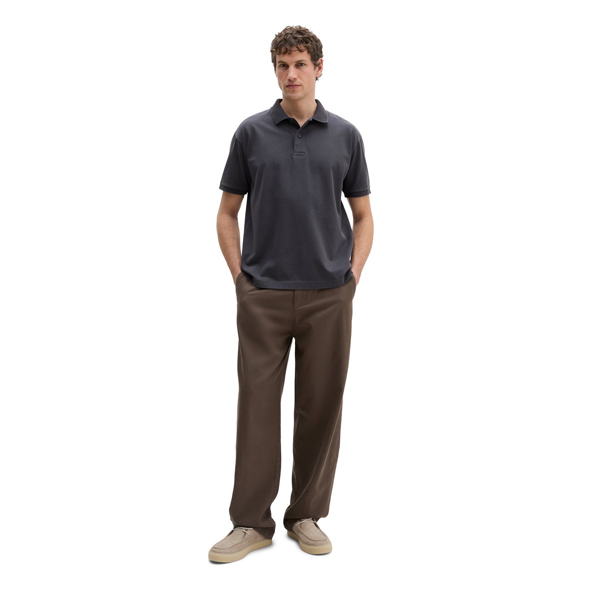 Polo loose en jersey de coton bio épais gris foncé, MARC O'POLO