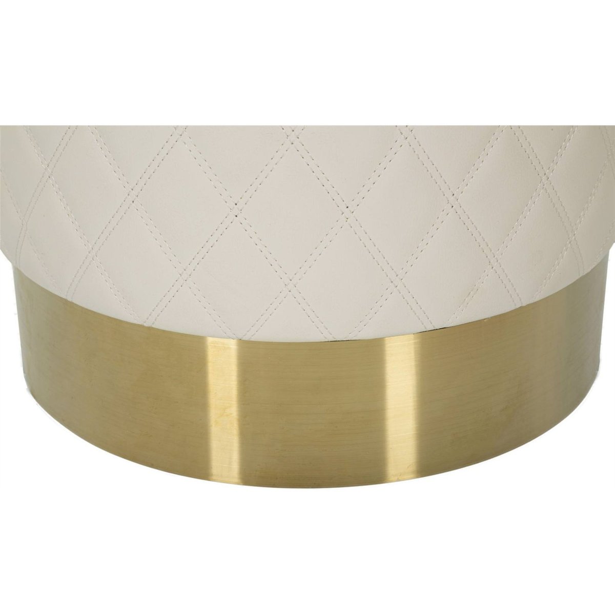 Pouf rond capitonné base en métal GLAM blanc et doré, RECOLLECTION