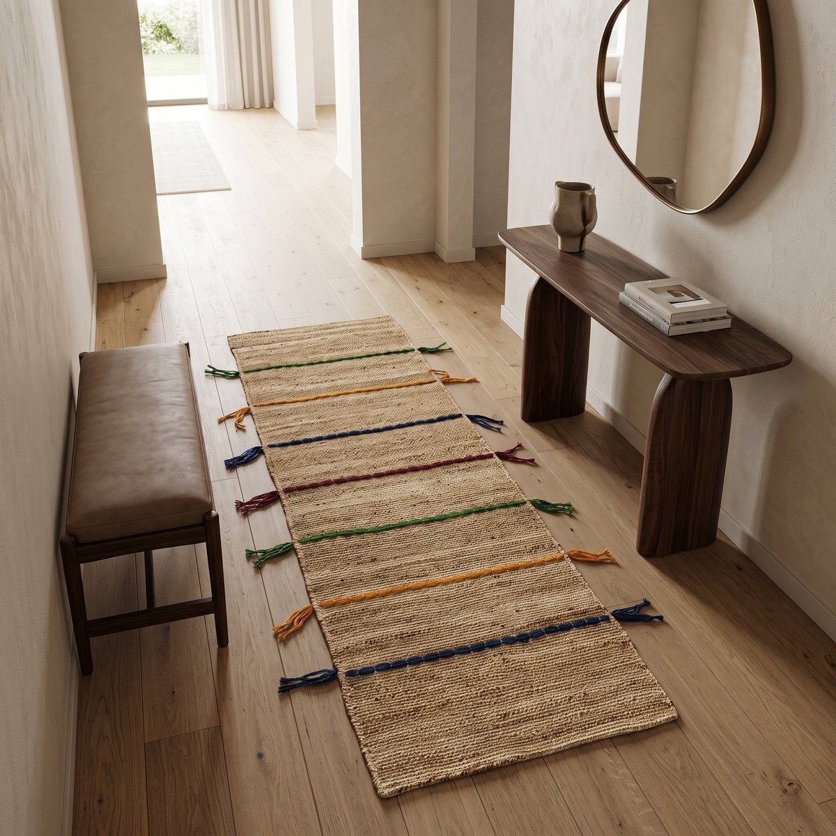 Tapis jute avec tresses en laine COLOR JUTE - style bohème multicolore, THE DECO FACTORY