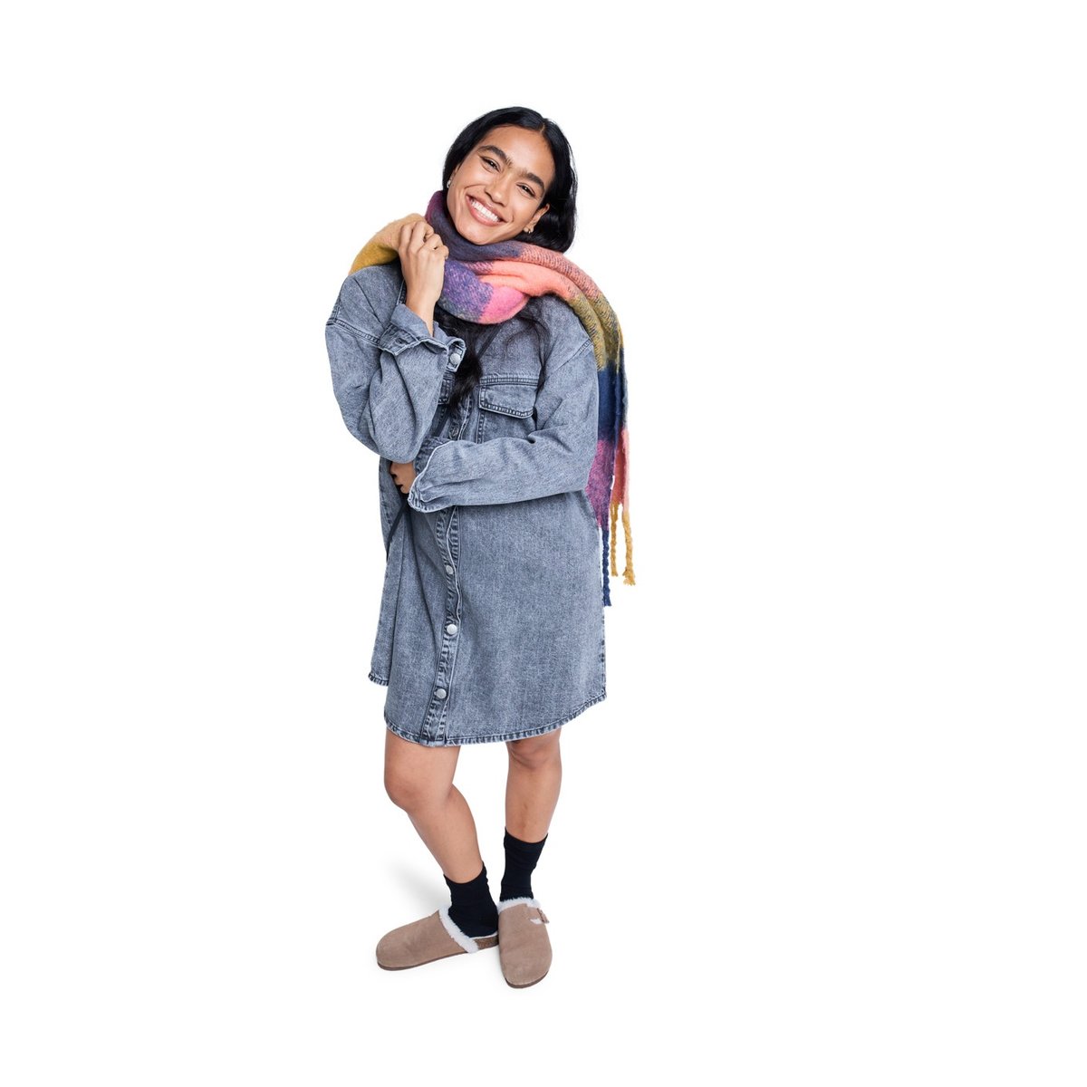 Mini robe chemise à manches longues en jean TIDAL MOON. gris mid grey, ROXY
