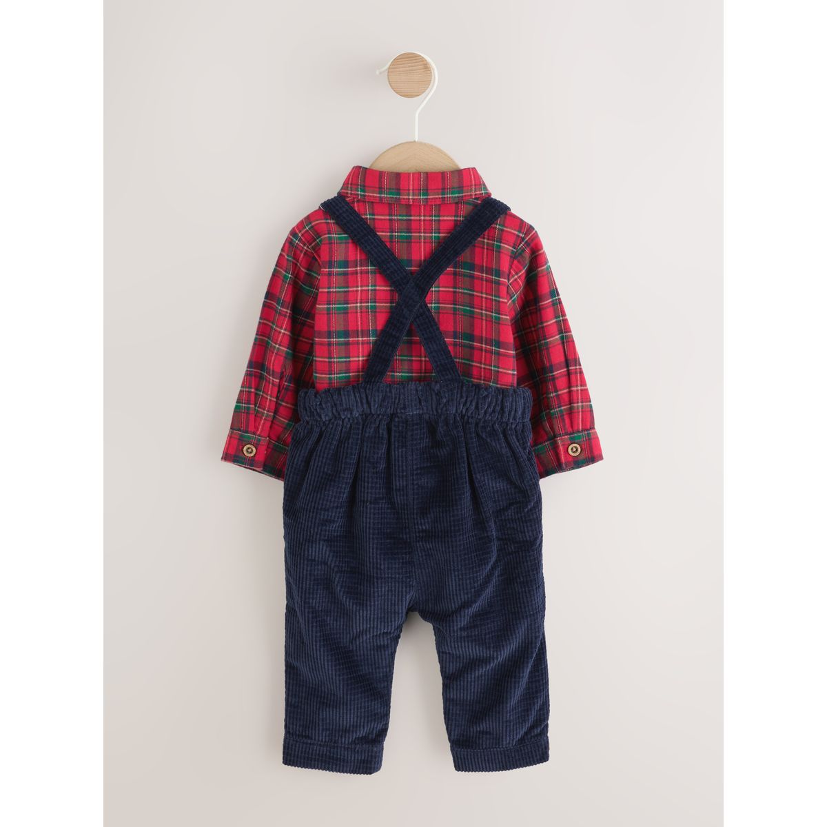 Chemise, pantalon et bretelles bébé, 3 pièces rouge à carreaux, NEXT