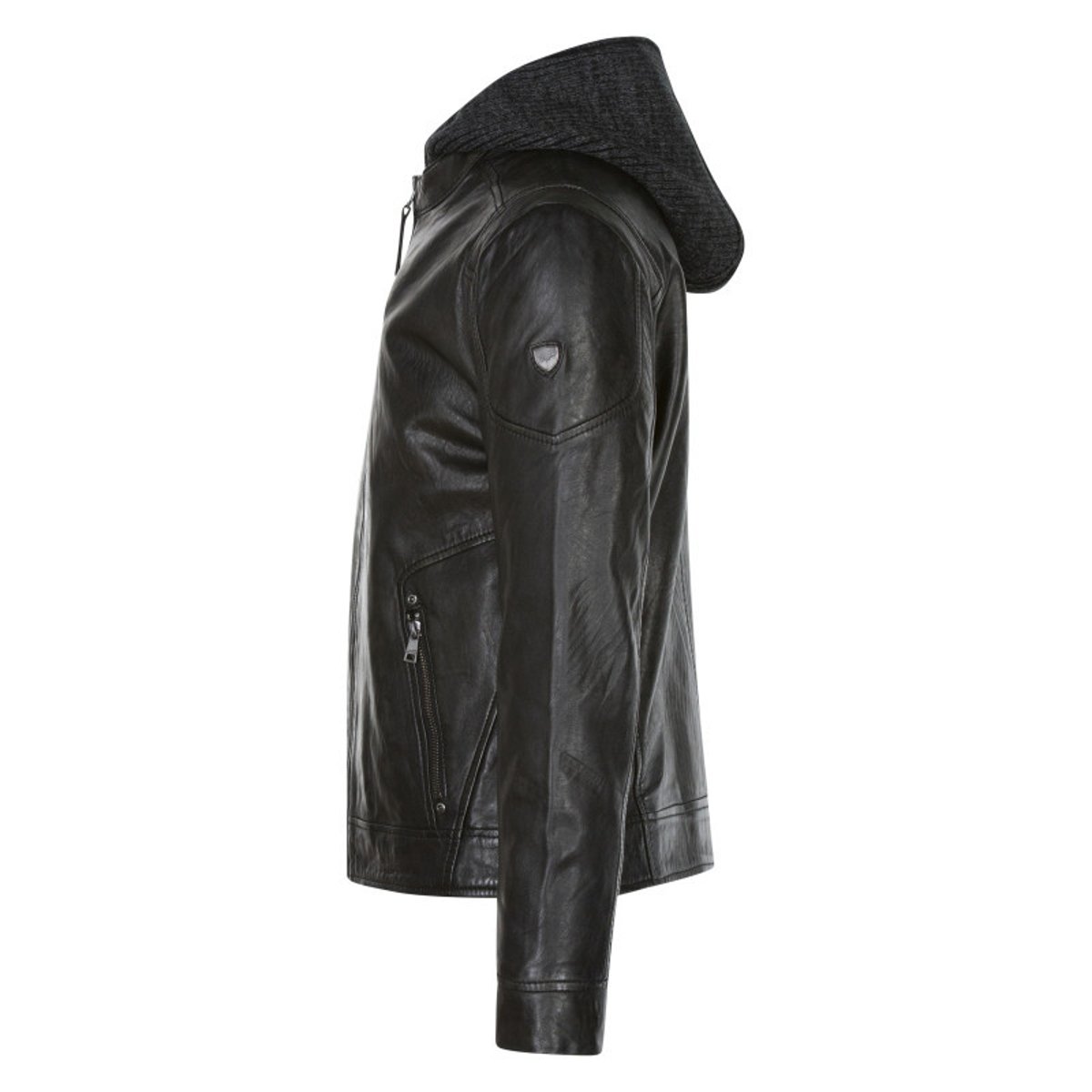 Blouson anthracite en cuir de mouton à coupe droite et avec un col à capuche anthracite, GIPSY