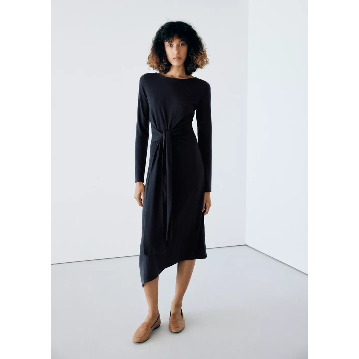 Robe en maille avec détail nœud bleu marine, MANGO