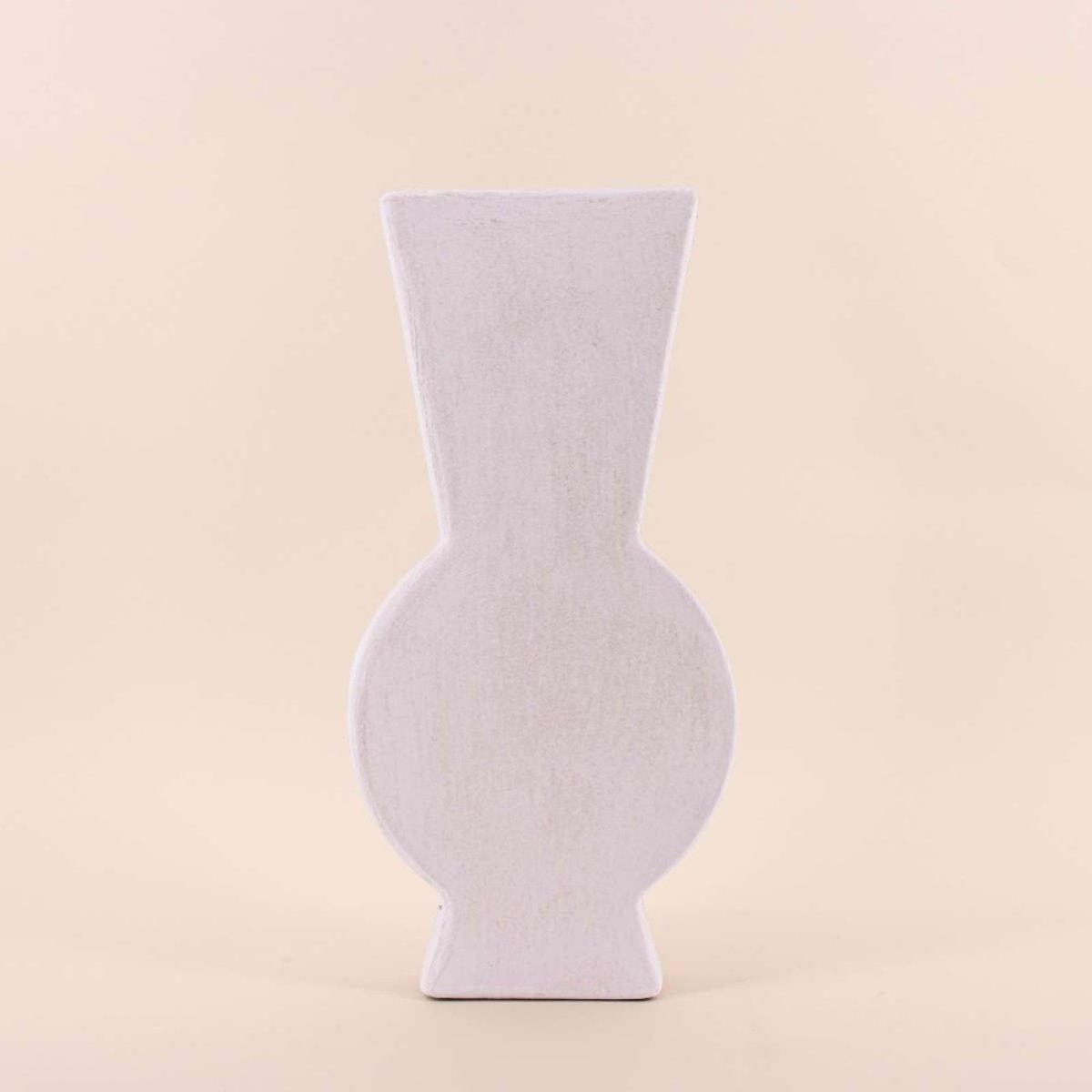 Vase design géométrique en grès, H38cm blanc, ORNAMI