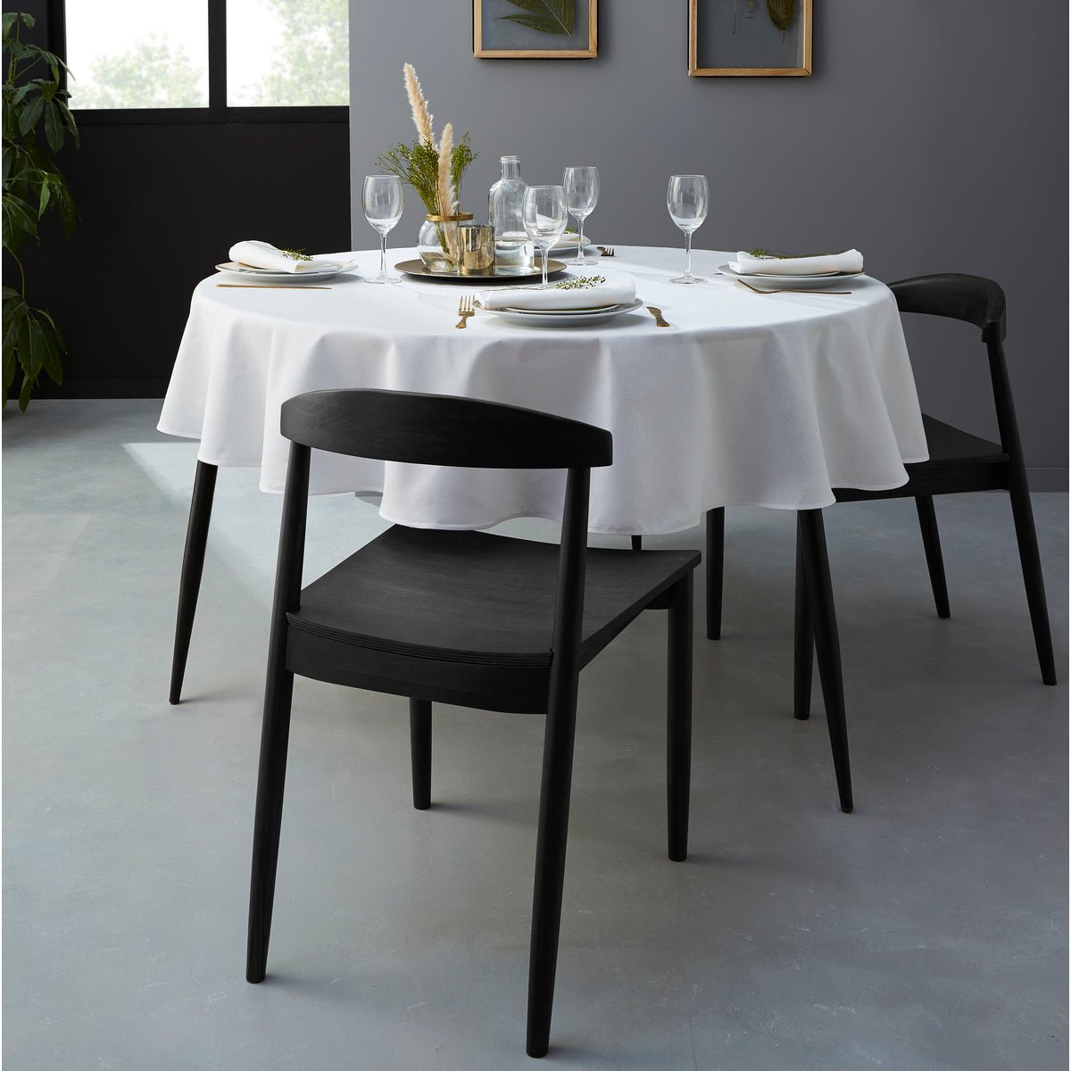Nappe ronde en coton CAMBRAI blanc, COUCKE