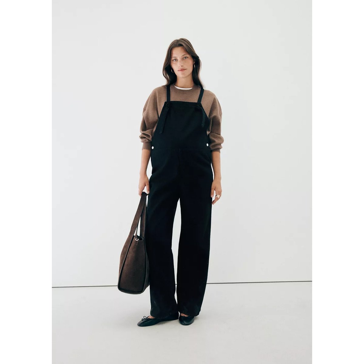 Salopette de grossesse en jean black denim, MANGO