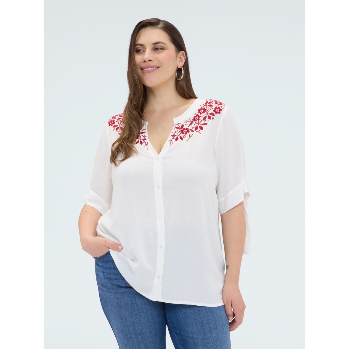 Blouse avec broderies florales blanc, FIORELLA RUBINO
