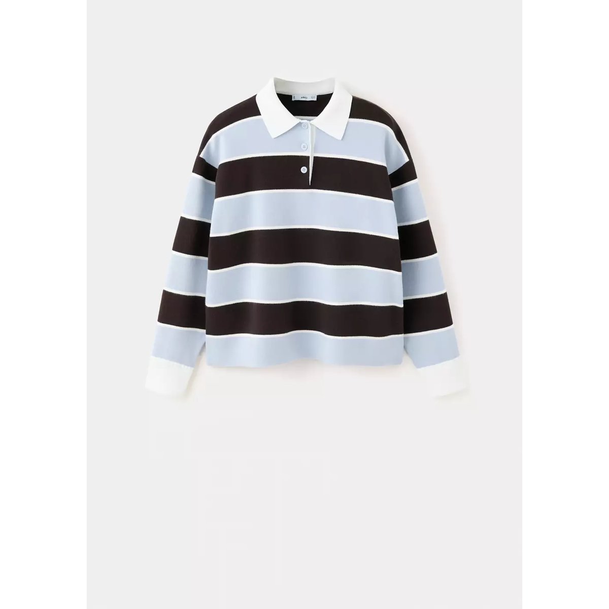 Pull col polo à rayures bleu ciel, MANGO