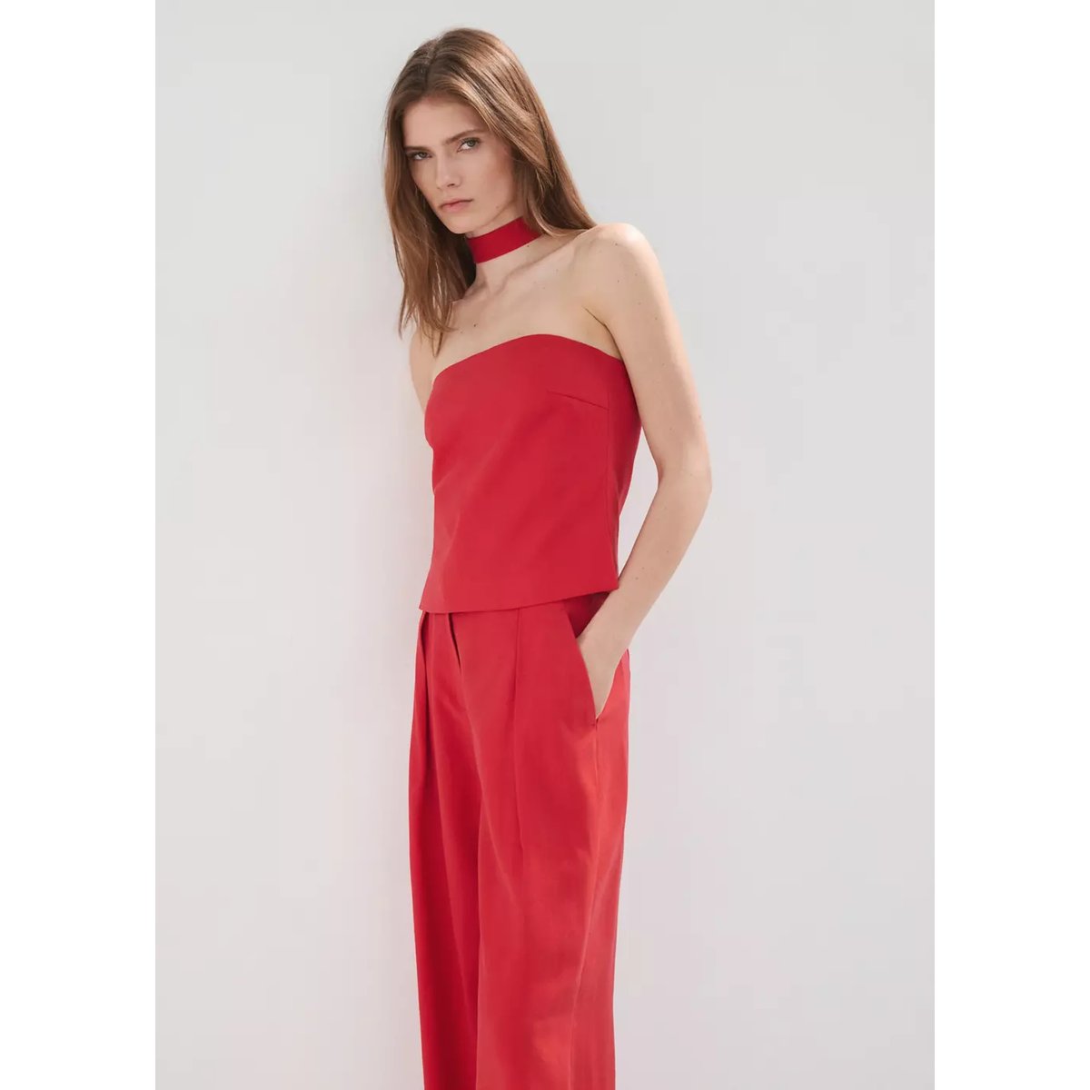 Pantalon droit Lyocell rouge, MANGO
