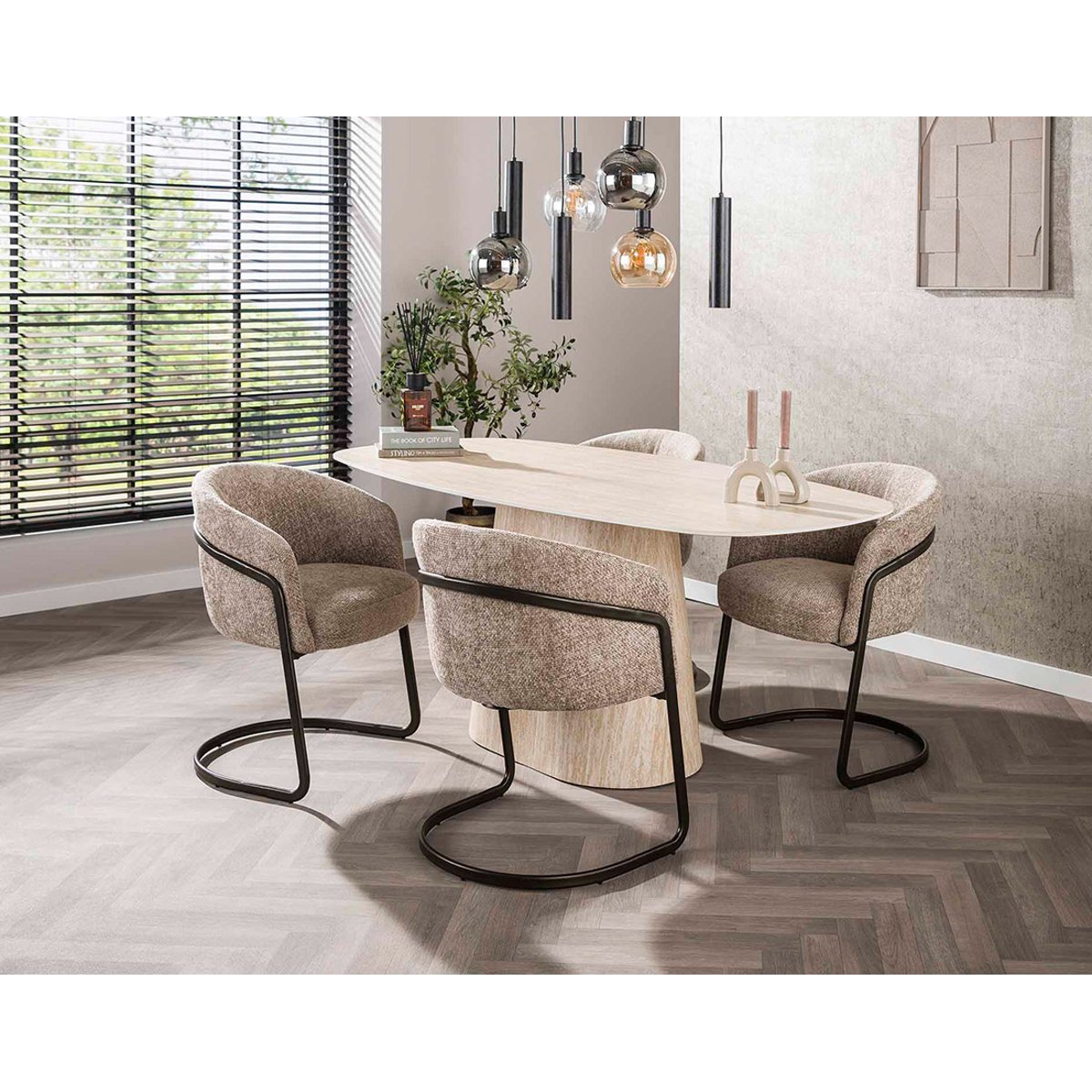 Lot de 2 chaises en tissu texturé, TEO sable, BEST MOBILIER