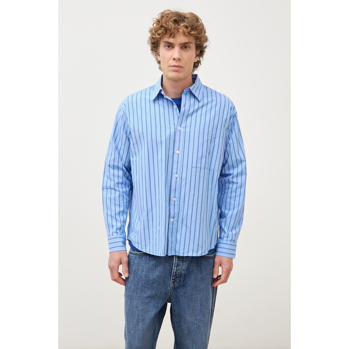 Chemise boyfriend en coton bleu ciel, BONOBO