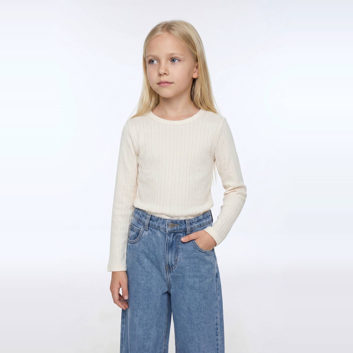 T-shirt uni en pointelle naturel, MONOPRIX
