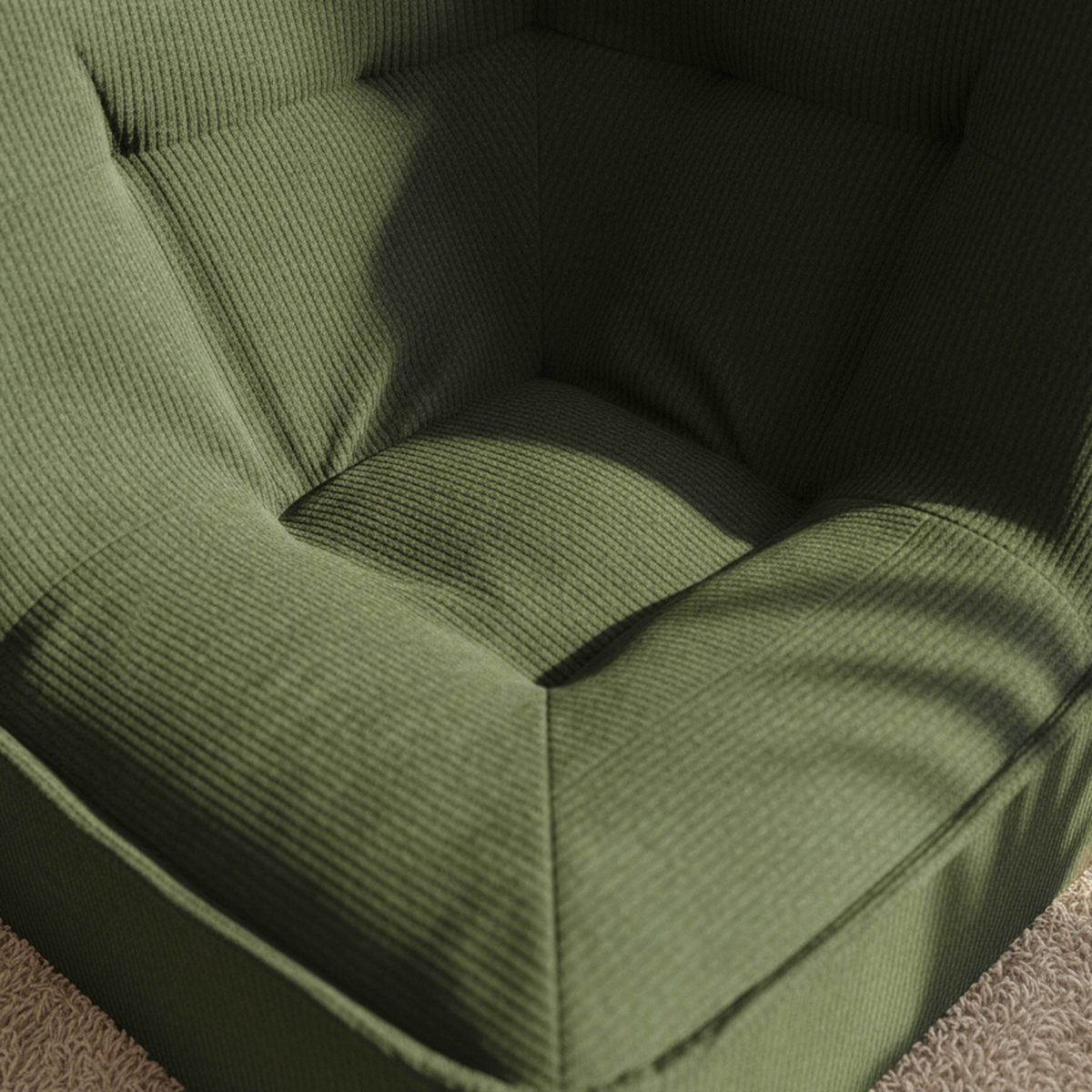 Fauteuil d'angle en velours côtelé type chauffeuse, LIZY vert, OVIALA