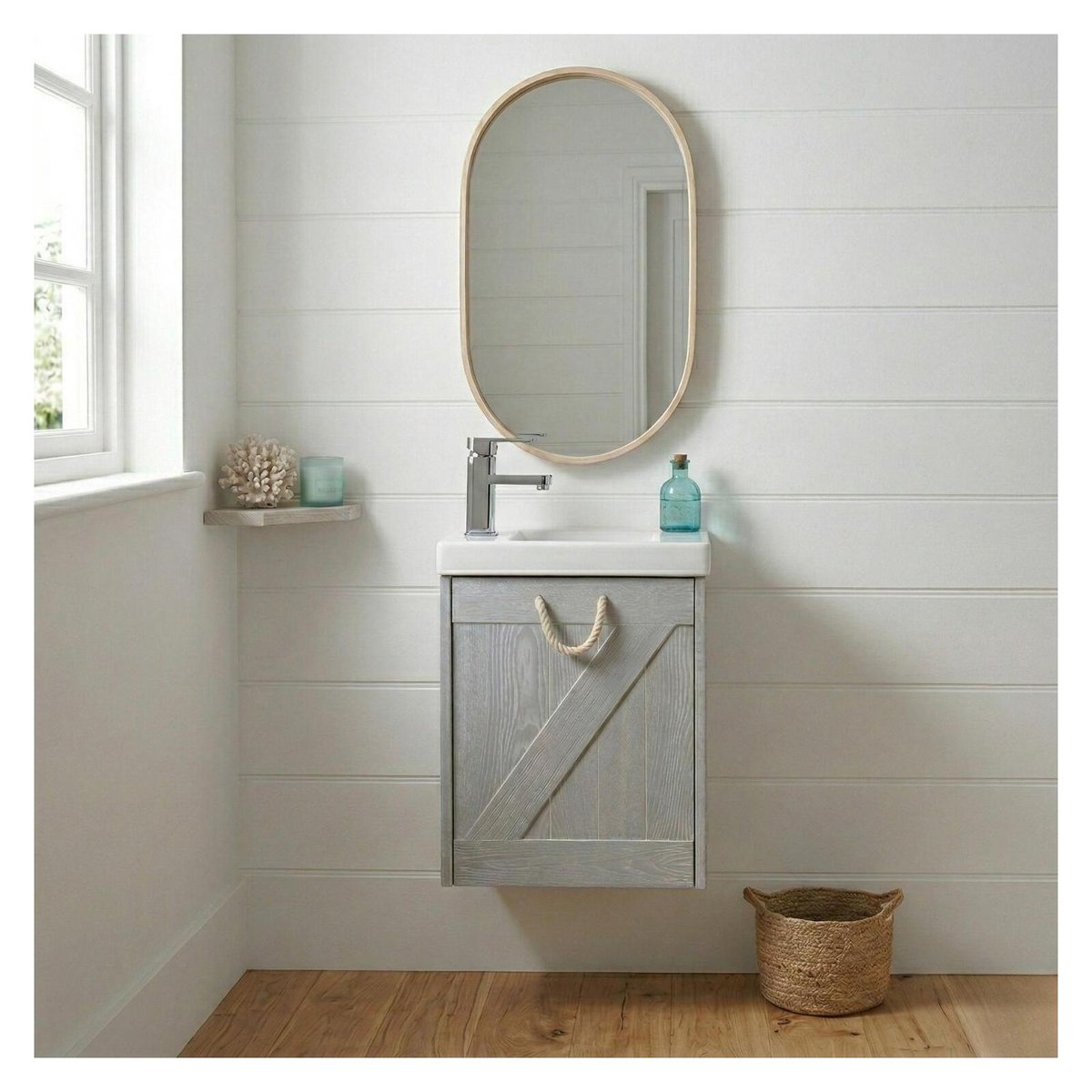Meuble lave-mains + miroir MISTRAL gris patiné, MOB IN