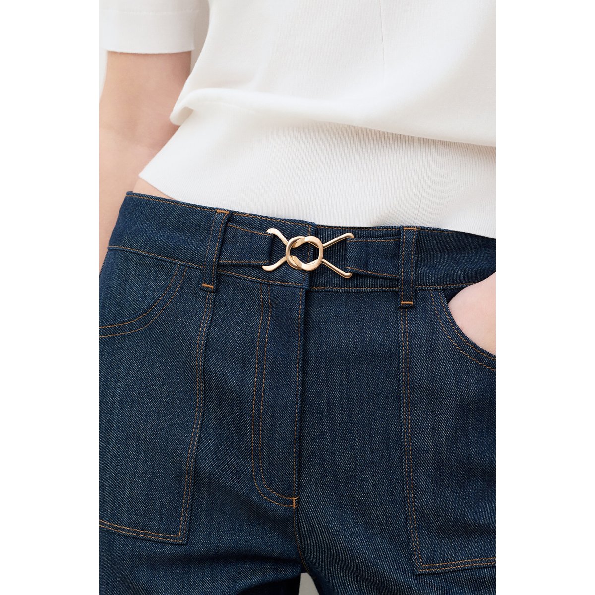 Pantalon flare ceinturé POESIE denim brut, CAROLL