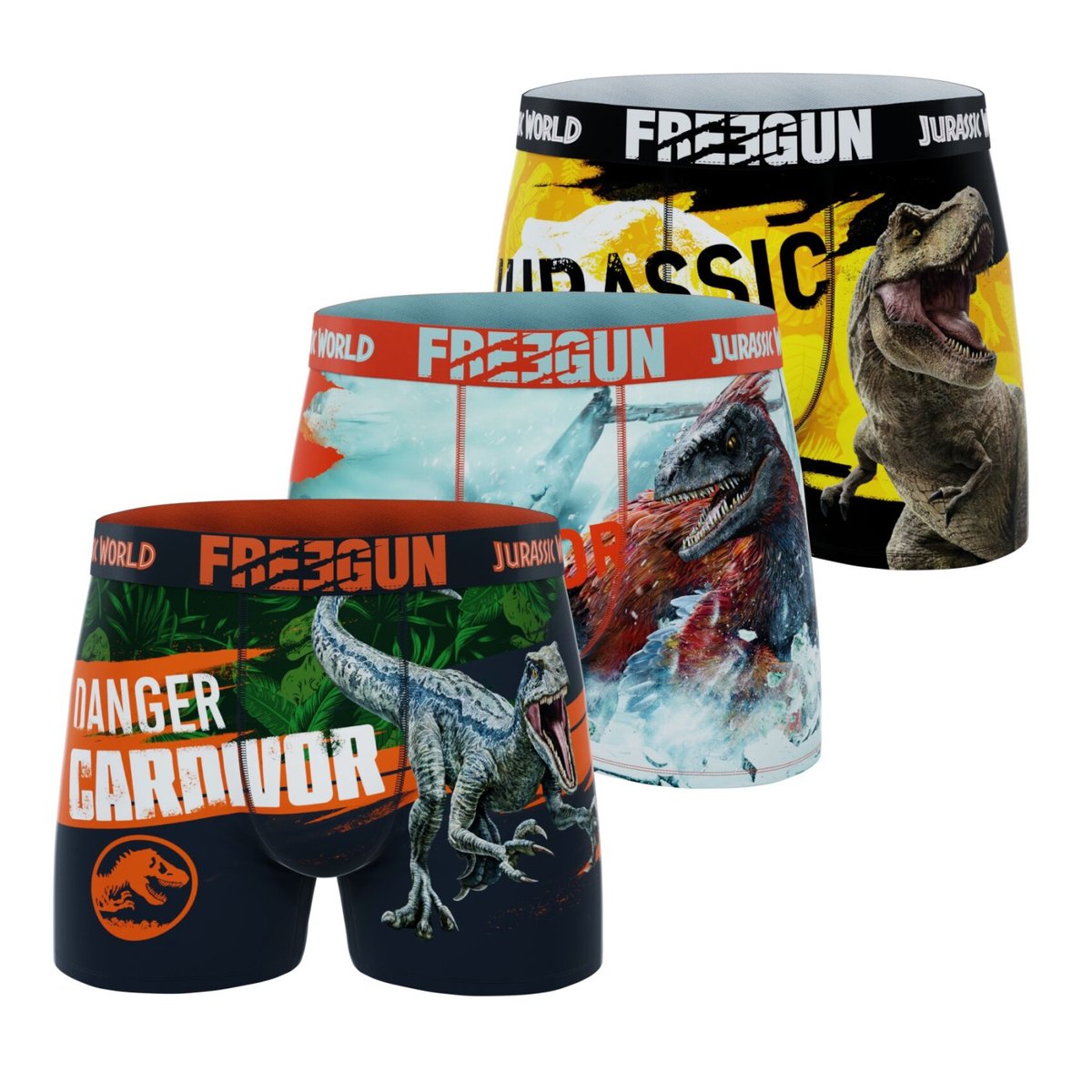 Lot De 3 Boxers Jurassic World orange/vert/noir/turquoise, FREEGUN