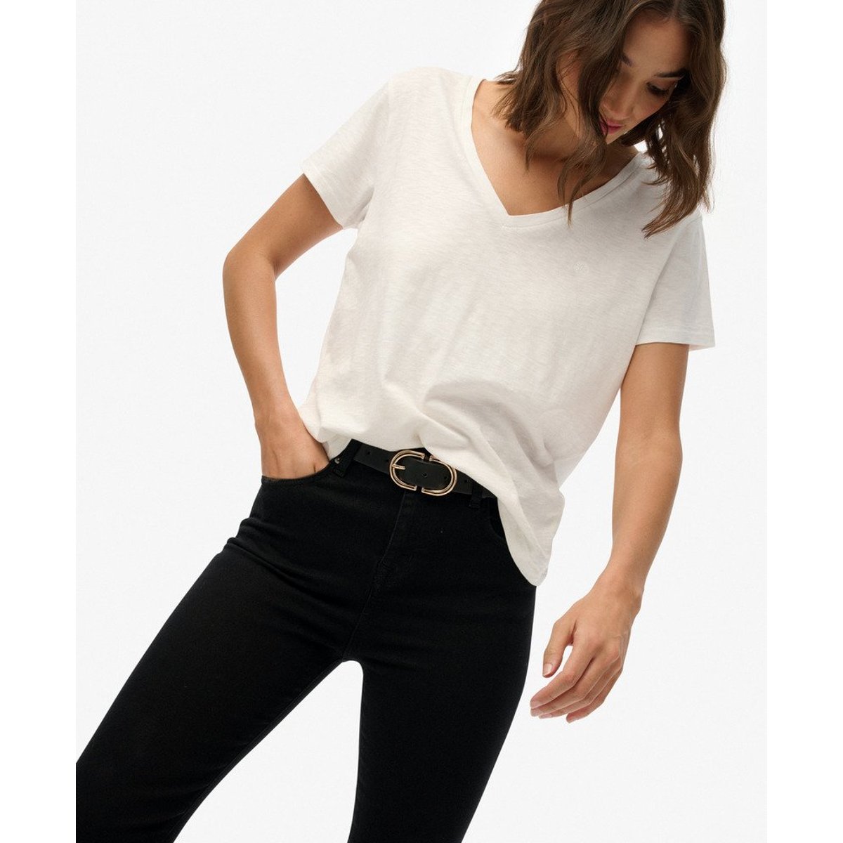 Jean évasé taille moyenne en coton bio noir, SUPERDRY
