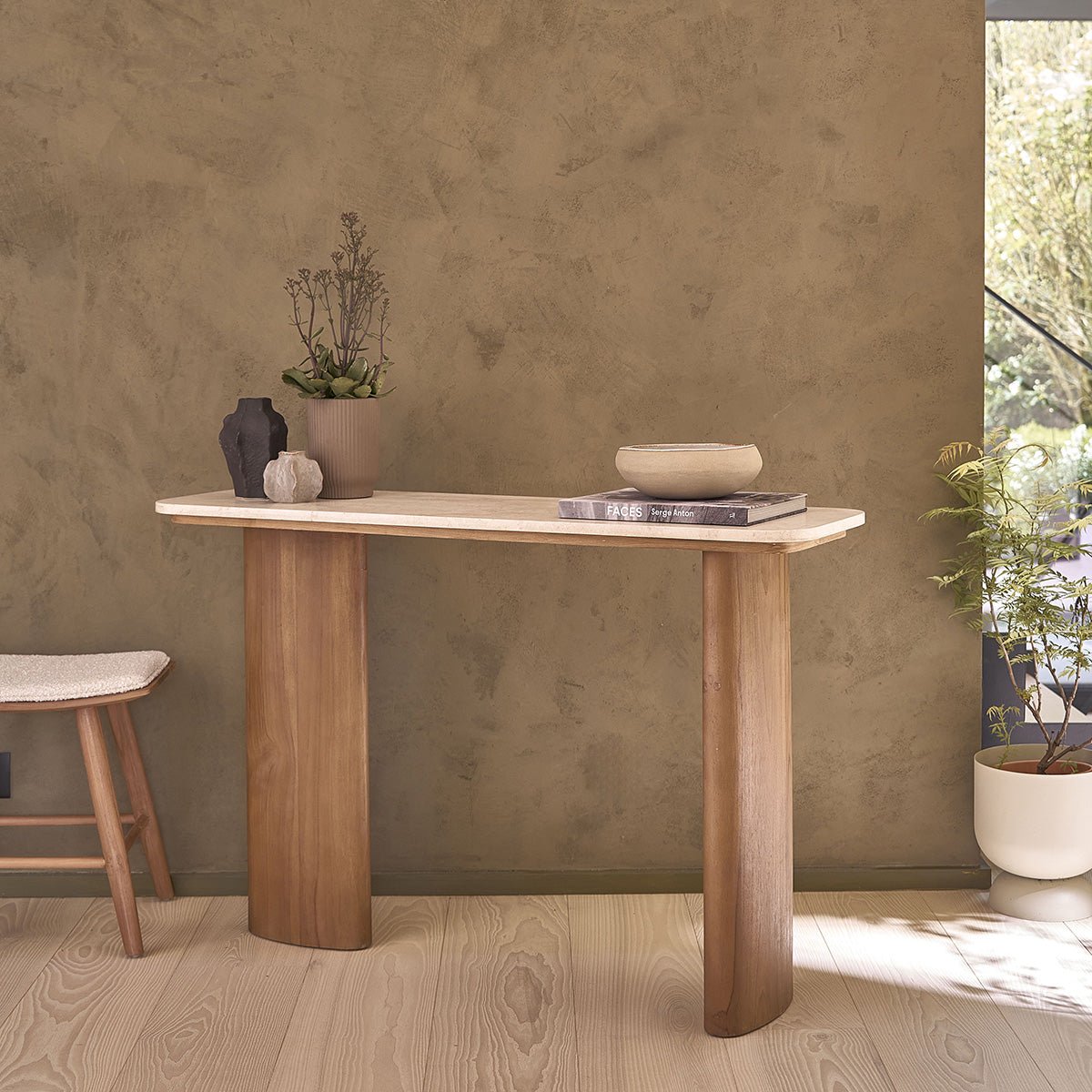 Console en teck massif et marbre 120 cm CALMA blanc, BERAH GETAH