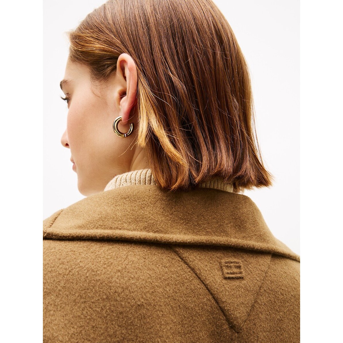 Manteau mi-long à col montant taupe, TOMMY HILFIGER