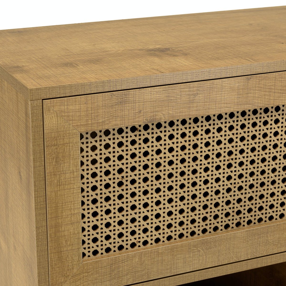 Buffet de rangement bois effet cannage 3 portes coulissantes ALCUDIA bois naturel, PIER IMPORT