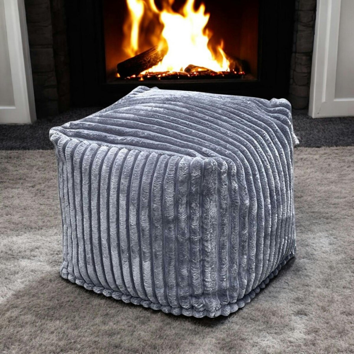 Pouf carré velours grosses côtes gris VISBY gris, PIER IMPORT