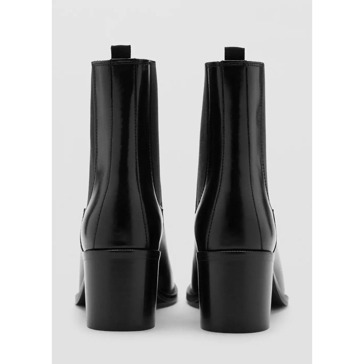Bottines cuir talon bloc noir, MANGO
